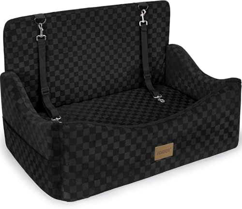 JOEJOY Large Dog Car Seat, Memory Foam Dog Booster Seat with Thick Cushion, Washable Pet Booster Seat for Medium Dogs, Pet Car Seat with Detachable Cover and Storage Pockets, Adjustable Straps（Black）