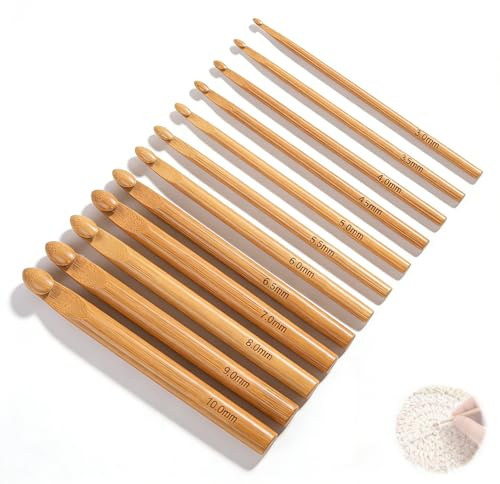 Zlokdraxy Set Crochet 8mm, 12 Aiguilles en Bambou et Bois pour Tricot Coton Soie et Laine, Accessoires Crochets Essentiels Idéaux pour Débutants et Experts