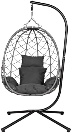 FURNITABLE Hamaca colgante con estructura, cojines gruesos, para exteriores o interiores, para niños y adultos, silla de relax para salón, balcón, jardín, terraza, habitación infantil, hasta 150 kg