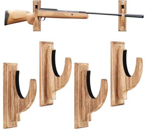 NBEADS 4 soportes de pared para armas, de madera auténtica, para rifle, escopeta y arco, para espada, arco de fuego, perchas vintage para armas de fuego, seguro como regalo para hombres, color camello