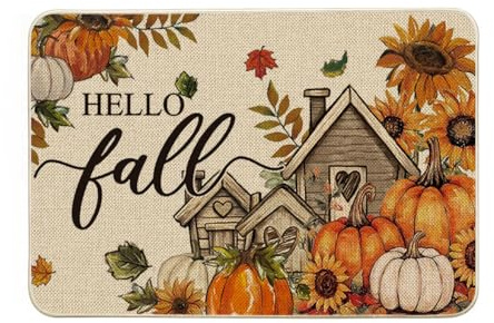 Artoid mode blad solrosor pumpor trähus höst dörrmatta, 40 x 60 cm Hello Fall hus dekoration kök matta golvmatta för inomhus utomhus inredning
