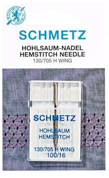 Aghi per macchina da cucire Schmetz Hemstitch - 100 (16) ali, ricamo decorativo e broderie anglaise - ideali per lino e tessuti a trama larga - 1 pz