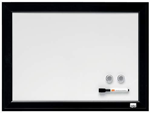 Nobo - Petit Tableau Blanc Magnétique Mural avec Cadre Noir, Kit de Fixation Murale Inclus, Maison/Bureau, 585 x 430 mm, 1903785