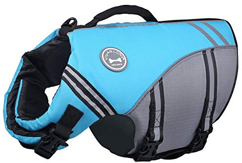 VIVAGLORY Sports Style Schwimmweste Hund, Hundeschwimmweste für Bootfahren, Auftrieb & Schwimmhilfe, Schwimmweste, M, Blau