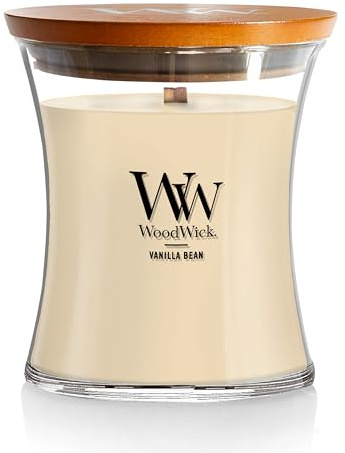 WoodWick Vanilla Bean Holiday Candle Gifts for Women and Men, 9.7 oz Medium Hourglass Candle with Crackling Wick