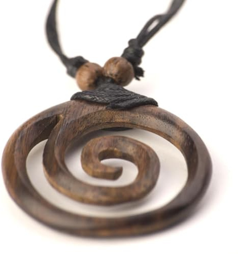 81stgeneration Grande Pendente a Spirale in Legno Marrone | Collane Fatte a Mano in Legno con Cordino Nero | Collana con Ciondolo Tribale Rotondo Regolabile | Bigiotteria Hippie