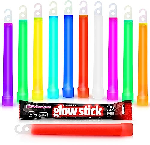 The Glowhouse 6 Inch Premium Glow in the Dark Glow Sticks with Lanyard Assorted Colours Pack of 5