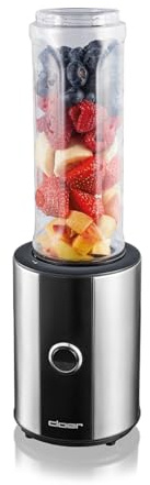 Cloer 6969 Smoothie Maker, Mini Standmixer to go, Milchshakes, Behälter 600 ml, Trinkflasche aus Tritan, BPA frei, spülmaschinenfest, 400 W, Edelstahlgehäuse