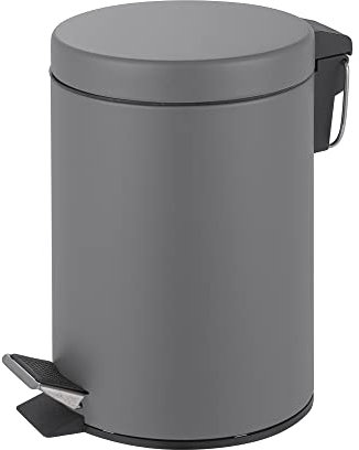 Innoteck Essentials Round Colour Coated Pedal Bin 3L Dustbin Size 26x17cm for Kitchen and bathroom, Matt Grey, Powder Coated Steel, 3 Litre