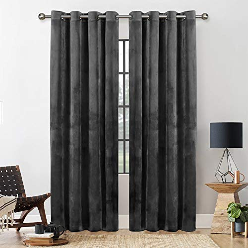 Yorkshire Bedding Blackout Curtain 54 Drop Eyelet Room Darkening Grey Crushed Velvet Curtains for Bedroom Decor Room Fully Lined Window Curtains + Tie Backs (168cm x 137cm)