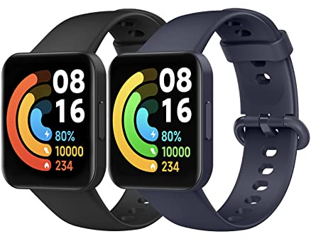 MoKo 2 Pack Correas Compatible con Redmi Watch 2 Lite/Xiaomi Poco Watch, Pulsera Deportiva de Repuesto de Silicona Suave para Mujeres Hombres, Negro/Espacio Azul