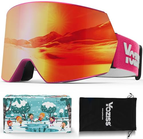 YOZISS Kinder Skibrille Snowboardbrille UV400 Schutz,OTG Skibrille für Brillenträger,Anti Beschlag Schneebrille für Skifahren Snowboarden