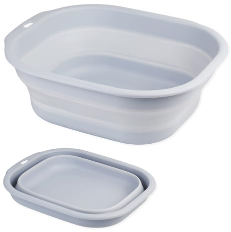 Daimix Collapsible Wash Basin Set of 2, Foldable Small Medium Size Wash Basin, Portable Plastic Basins for Laundry, Bottles, Travel, Camping (Light Blue)