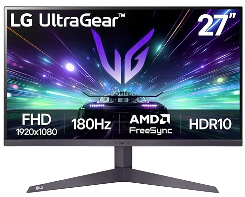 LG 27GS50F-B 27-inch FHD (1920 x 1080) Ultragear Gaming Monitor with 180Hz, 1ms MBR, HDR10, AMD FreeSync, HDMI, DisplayPort, 3-Side Virtually Borderless Design, Black