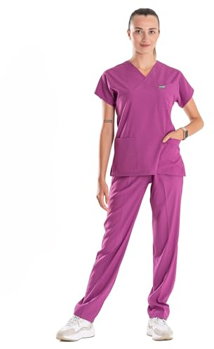 ELLYSHINE Professionella medicinska uniformer och skrubbar – mjukt stretchtyg scrubs uniformer kvinnor set – skrubbad topp och skrubbad botten, Ljuslila, XL