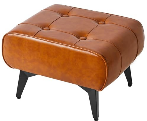 YMYNY Kleiner Fußhocker Leder fußbank Moderne Hocker Gepolstert, Sofa Sitzhocker für Sessel Wohnzimmer, Square Tech Fabric Ottoman Vintage 40×30×26CM Orange HBD037J
