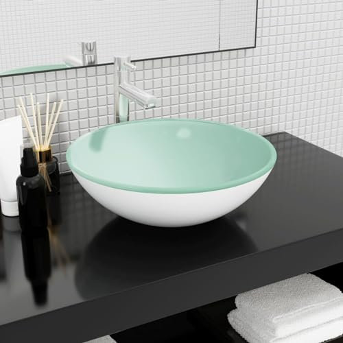 Iiaky Lavabo Verre trempé 42x14 cm Blanc,Vasque À Poser Salle De Bain,Lavabo Salle De Bain
