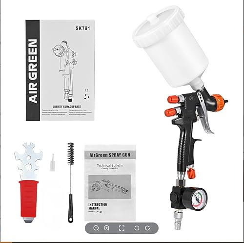 Ovshnrr Pistola de Pintura Profesional HVLP, Compresor, Juego de Pistola Pulverizadora, 600CC Vaso de Plástico, Boquilla de 1.3 mm, Negro, Manual, Aluminio, PVC