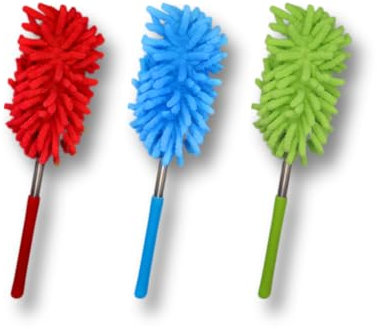 ARCUS 3 Pack Microfibre Extendable Duster, Washable Extendable Feather Duster For Cleaning, Flexible Duster For Home, Office, Bathroom, Garage, Window, Cupboard - Blue, Red, Green