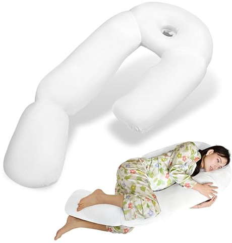 Pozico Cuscino per gravidanza con piercing all'orecchio, a forma di U, cuscino premaman per chi dorme sul fianco, supporto per schiena, pancia e fianchi, sfoderabile e lavabile, 101 cm