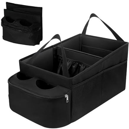 Organizer universale per sedile posteriore e sedile del passeggero, con scomparti, pieghevole, impermeabile, per giocattoli, libri, snack (nero, 27 x 45 x 23 cm)
