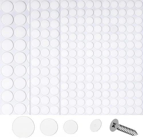 DAJING 290PCS Self Adhesive Screw Caps White, 12mm 15mm 21mm Non-faded White Hole Cover Pvc Dustproof Sticky Screw Covers for Furniture Wood Screws Wall Cabinet Desk
