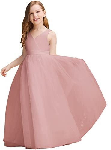 Vestido de niña de flores sin mangas, elegante vestido de dama de honor para desfile de niños y adolescentes, fiesta de primera comunidad, ropa formal, rosa, 13-14 años