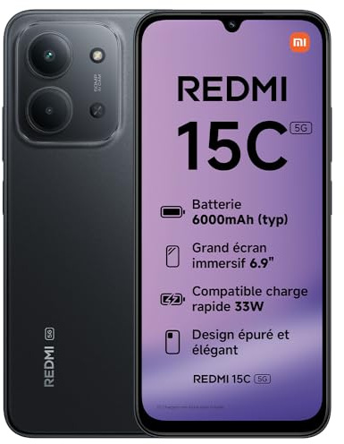 Xiaomi REDMI 15C 5G, Smartphone 4+256GB, 6,9 120Hz Display, MediaTek Dimensity 6300 Prozessor 6nm Octa-Core, 50MP KI-Dualkamera, 6000mAh, Mitternachtsschwarz