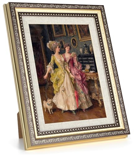 Bilderrahmen Gold 13x18 Retro, Fotorahmen mit Arganic Glas, 7 Zoll Bilderrahmen Vintage, Picture Frame zum Aufhängen und Aufstellen, Gold Rahmen für Wohnzimmer, Schlafzimmer, Büro oder als Geschenk
