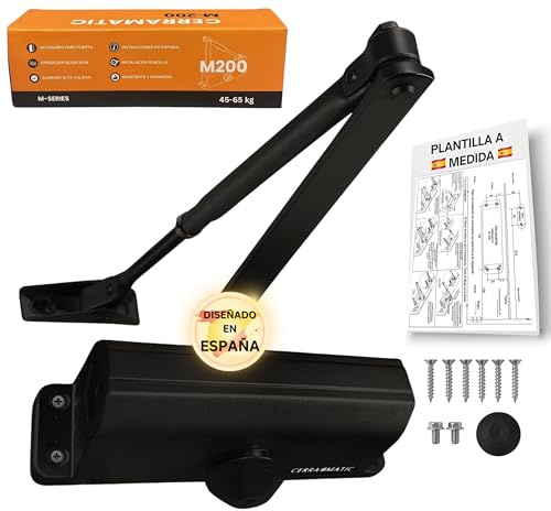 CERRAMATIC M-200, Cierrapuertas automatico, muelle puerta con brazo articulado hidráulico, muelle cierrapuertas de 40-65kg, cierre puerta con retenedor silencioso, cierra puertas automatica.