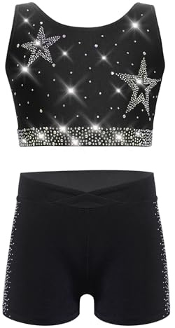 Monduelle 2 Pezzi Tuta Da Ginnastica Bambina Completo Sportivo Artistica Crop Top + Pantaloncini Completo Sportivo Yoga Sportwear