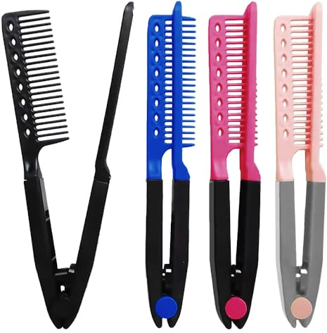 TRKETK Set di 4 pettini per lisciare i capelli, a forma di V, per stiratura, professionali e saloni, adatti per uso domestico e salone, adatti per uso domestico e in salone, colore: blu, rosa, rosso