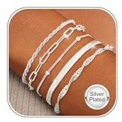 ZNBOH 5-6 Piezas Pulsera Plata Mujer Oro 18k Apilables Ajustables Pulseras Tenis Figaro Box Satélite Serpiente Cadena Pulsera Set Joyas de Mujer Niña Regalo Cumpleaños Amigas