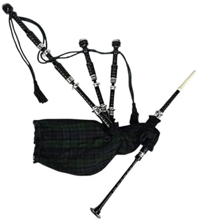 Black Watch Tartan Bagpipe – Black Finish with Silver Mounts, Traditional Highland Scottish Instrument, Rich Tone, Durable Build, Ideal for Ceremonial, Parade, and Performance Play