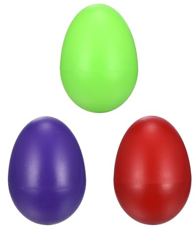 sourcing map 3 Pcs Egg Shakers, Plastic Musical Eggs Maracas Hand Percussion Instruments for DIY Painting Music Learning Easter Party Performance, Red/Purple/Green