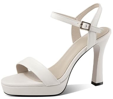 Generico Donna Tacco Alto Scarpe da Sposa Punta Aperta Slingback Sandali Estivi Cinturino alla Caviglia Décolleté da Vestito con Fibbia,Bianca,35 EU