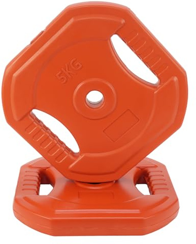 Disco de Pesas 5 kg Naranja – HDPE Alta Densidad + Arena Hierro – Doble Mango Ergonómico – Compatible Barra 28 mm – Uso en Casa o Gimnasio (Naranja)