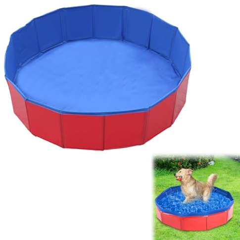 Foldable Dog Pool,Dog Paddling Pool,Puppy Cat Bathing Tub, For Pets in Garden Beach Backyard,50 * 50 * 10cm (Redblue)