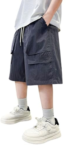 Mjjsk Short cargo d'été pour garçon - Taille élastique - Poches - Léger - Jambe droite - Pour l'extérieur, la course à pied, la randonnée