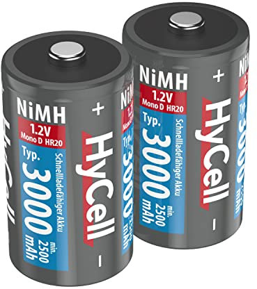 HYCELL 5035312 - Mono D, Tipo 3000mAh Pila Altamente capacitiva Profesional/Multiuso, Foto Digital, 2 Unidades