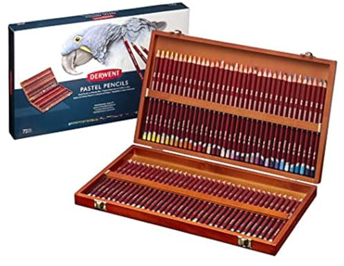 Derwent Pastellpennor, Rita och Skriv, Set med 72 Pennnor i Presentask i Trä, Perfekt för Blandningstekniker och Färgläggning, Konstnärskvalitet, 2300343