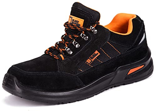 Black Hammer 9952 Men's S1P SRC Steel Toe Safety Work Trainers | Steel Midsole, Suede Leather Upper, Oil And Slip Resistant Sole, Anti-Static Heel, Cushioned Insole, Water Resistant
