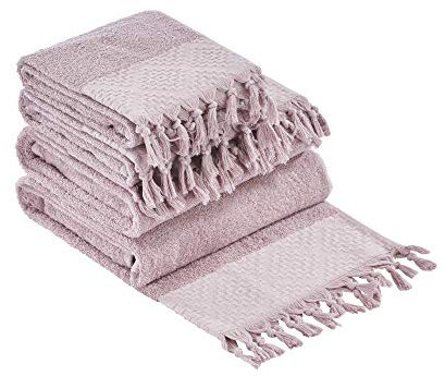 DONE Provence BOHÈME 4-tlgs Frottierset, 2X Gästehandtuch 2X Handtuch Zwirnfrotier Weich Hautfreundlich 100% Baumwolle Rosé 500gr/m²