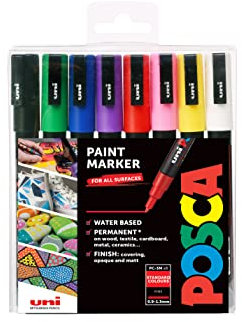 Posca Pens PC-3M Fine Acrylic Felt Tip Coloured Permanent Paint Markers for Adults and Kids. Perfect for Colouring, Fabric, Graffiti, Watercolour, Outline Drawing, Window and Glass Art. 8 Pack