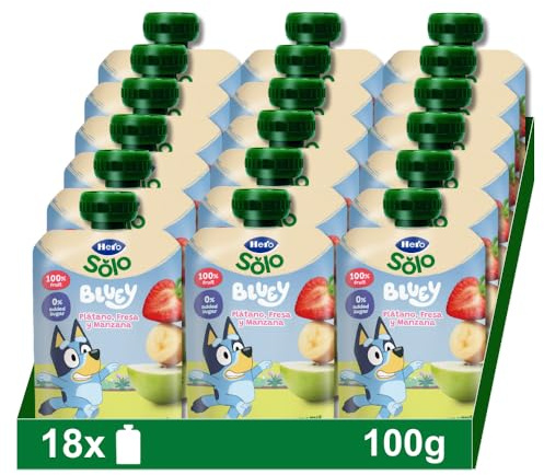 Hero Solo, Bolsitas con Plátano, Fresa y Manzana, Para Bebés a Partir de los 6 Meses - Pack de 18 x 100 g, El embalaje puede variar