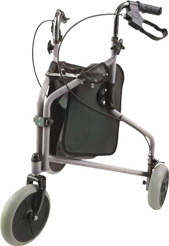 Aidapt Three Wheeled Steel Tri-Walker – Silver, Foldable, Height Adjustable, Loop Brakes, Puncture Proof Tyres for Indoor and Outdoor Use