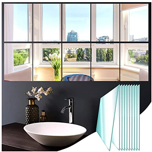 JMITHA 10 pezzi Specchi Adesivi da Parete 23x15 cm Piastrelle a Specchio Bicchiere Adesivi da parete Decorazione Murale, Camper lo Specchio Murale Decorazioni per Interni Vetro Specchi