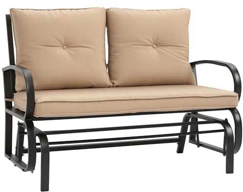 Outsunny Panchina a Dondolo da Giardino per 2 Persone con Cuscini Imbottiti per Seduta e Schienale, 122x70x87cm, Khaki