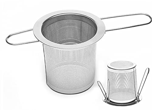 WANGCL Stainless Steel Tea Strainer Sitting in Mugs with Folding Handle Tea Filter Extra Fine Mesh Strainer Brewing for Loose Leaf Tea
