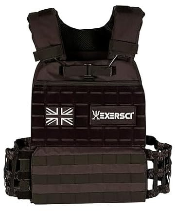 Exersci® Tactical Weighted Vest (1.5kg - 23.5kg) - Calisthenics, Bodyweight Workouts, HIIT, Cardio & Strength Training (10kg Vest (Vest + 2 x 4.25kg Plate), BLACK)